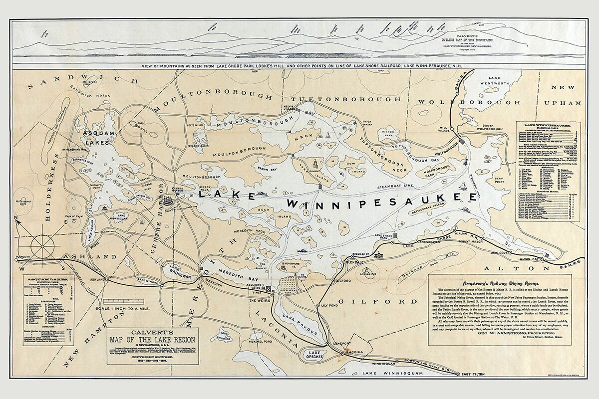 1896 Map of The Lake Region of New Hampshire Lake Winnipesaukee