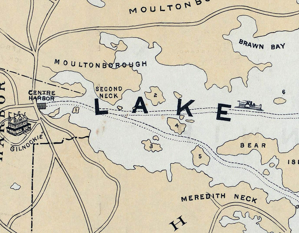 1896 Map of The Lake Region of New Hampshire Lake Winnipesaukee