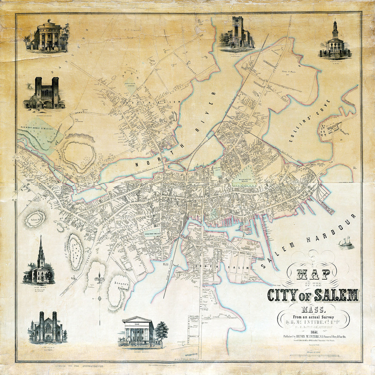 1851 Town Map of Salem Massachusetts