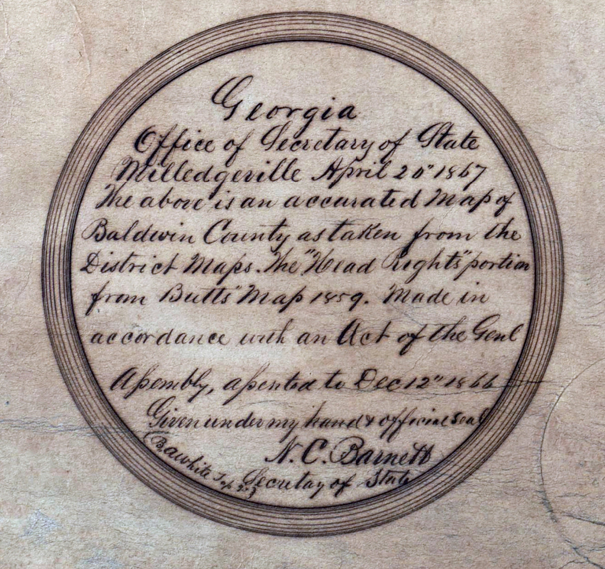 1867 Map of Baldwin County Georgia