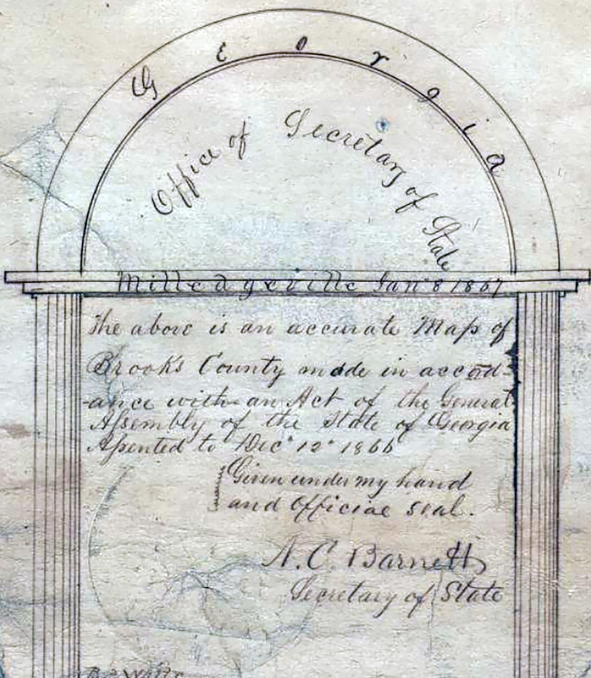 1867 Map of Brooks County Georgia