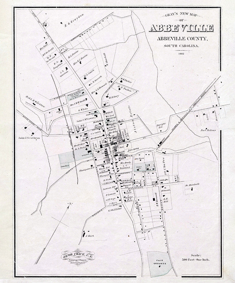 1882 Map of Abbeville Abbeville County South Carolina