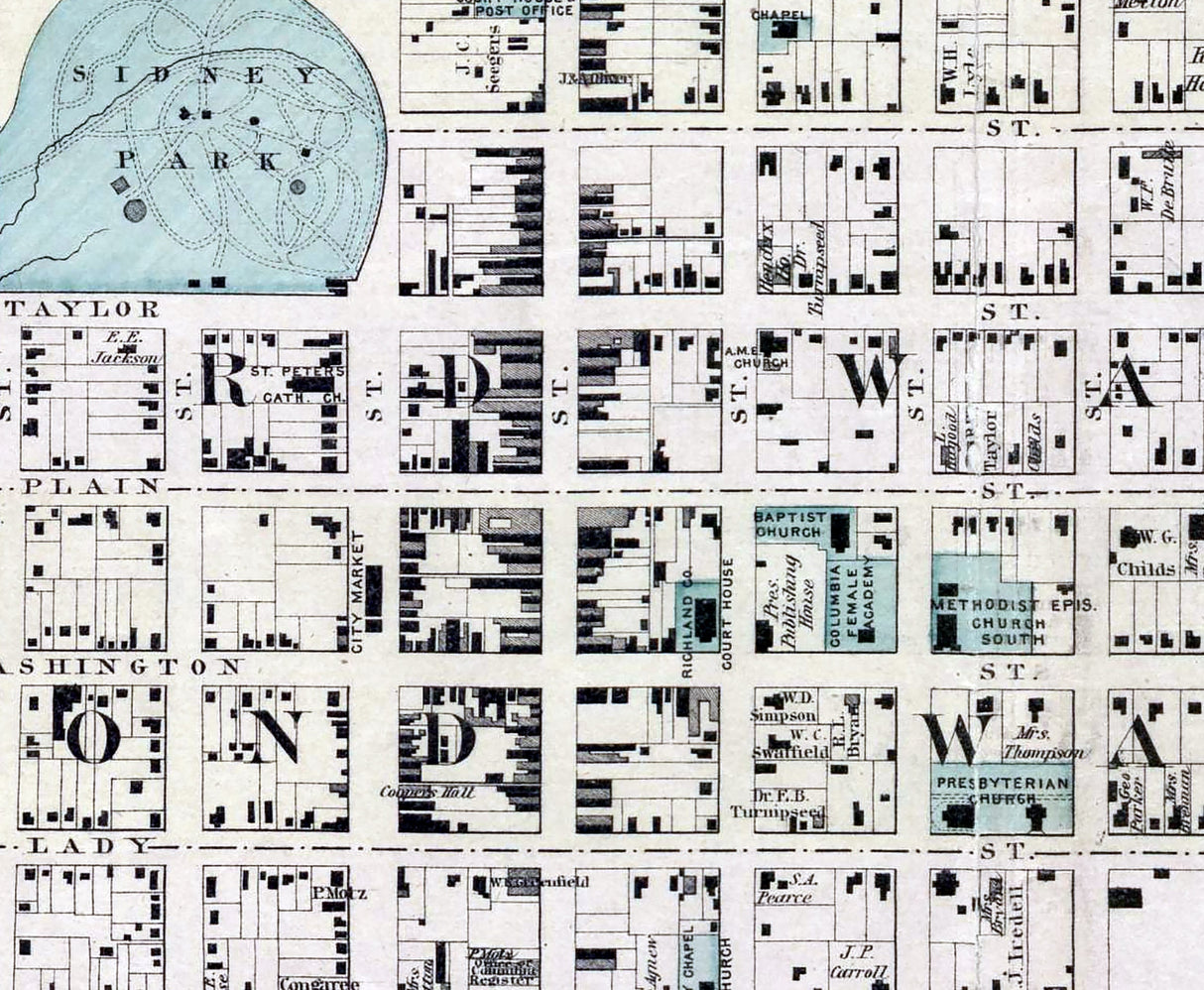 1883 Map of Columbia Richland County South Carolina
