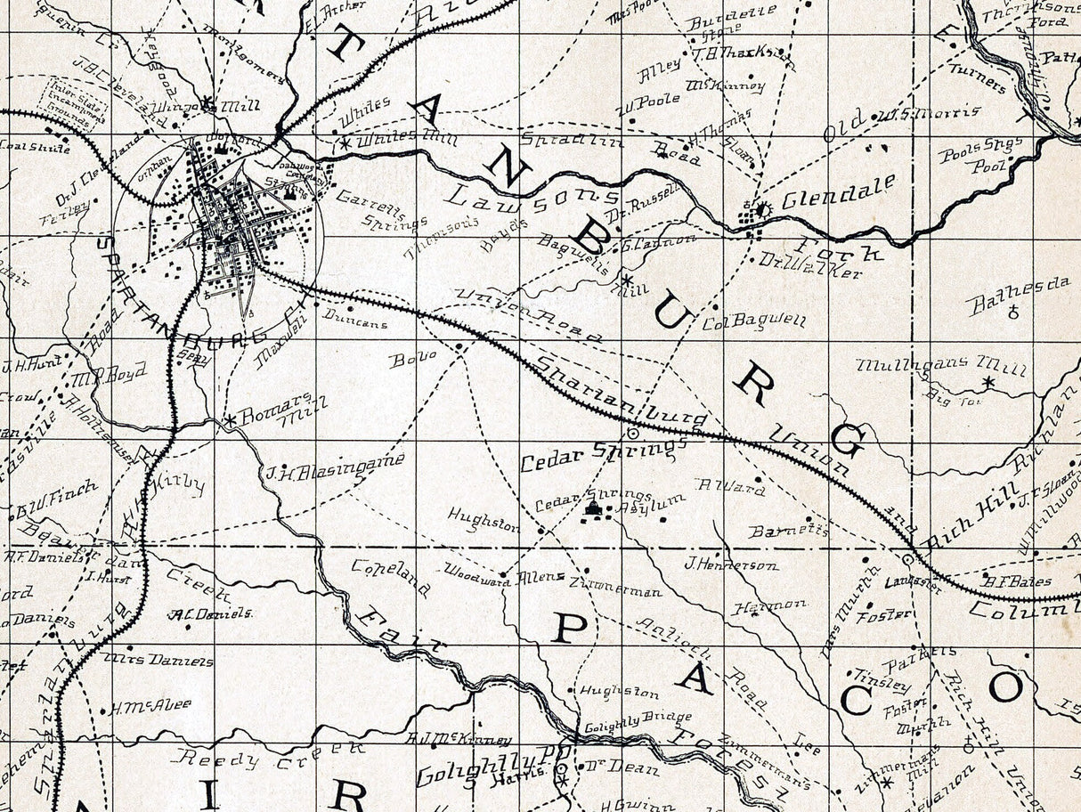 1887 Map of Spartanburg County South Carolina