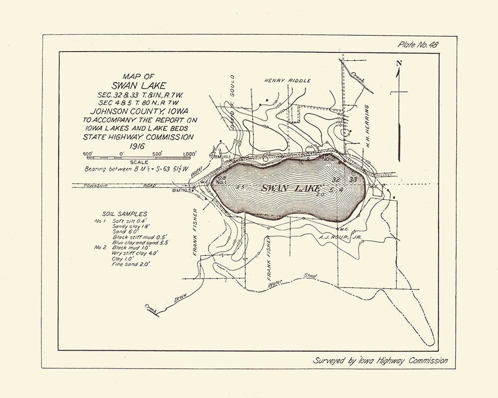 1916 Map of Swan Lake Johnson County Iowa