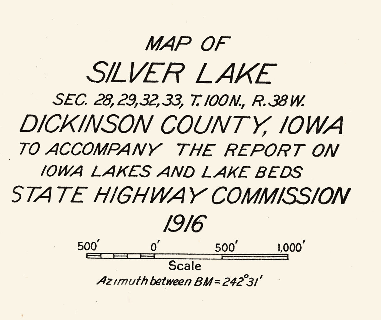 1916 Map of Silver Lake Dickinson County Iowa