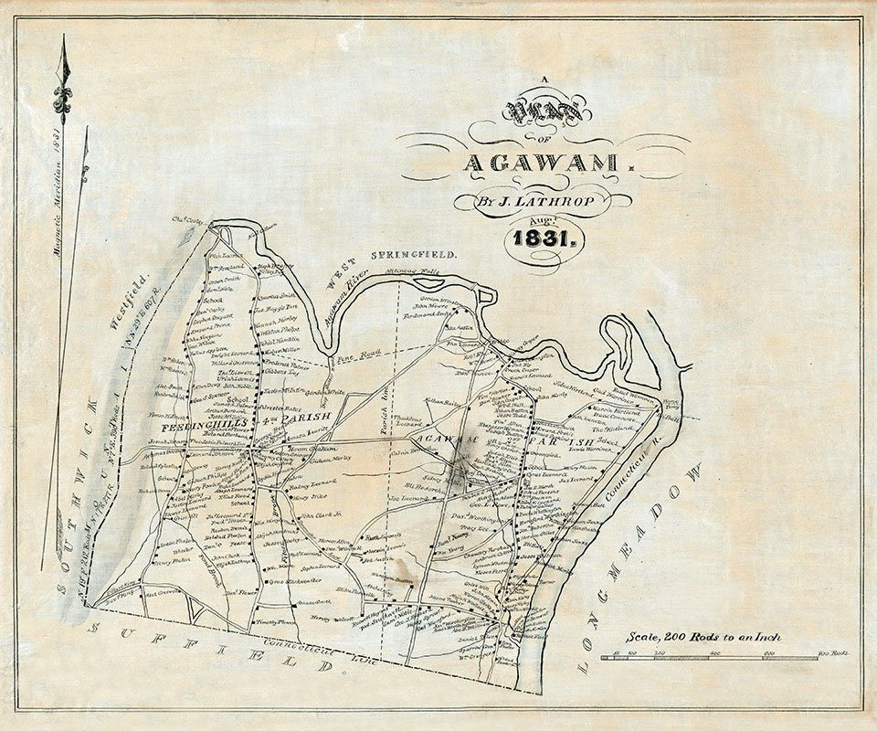 1831 Map of Agawam Hampden County Massachusetts