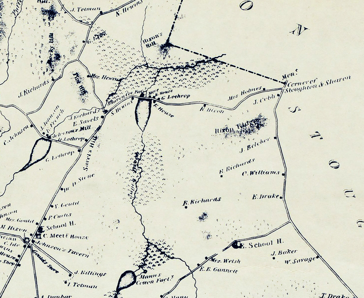 1831 Town Map of Sharon Norfolk County Massachusetts