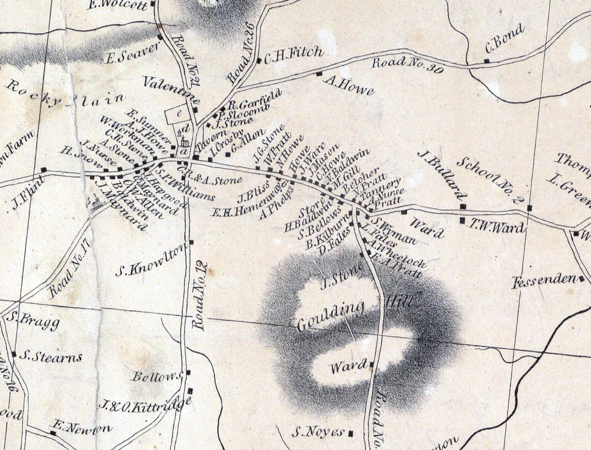 1832 Town Map of Shrewsbury Worcester County Massachusetts