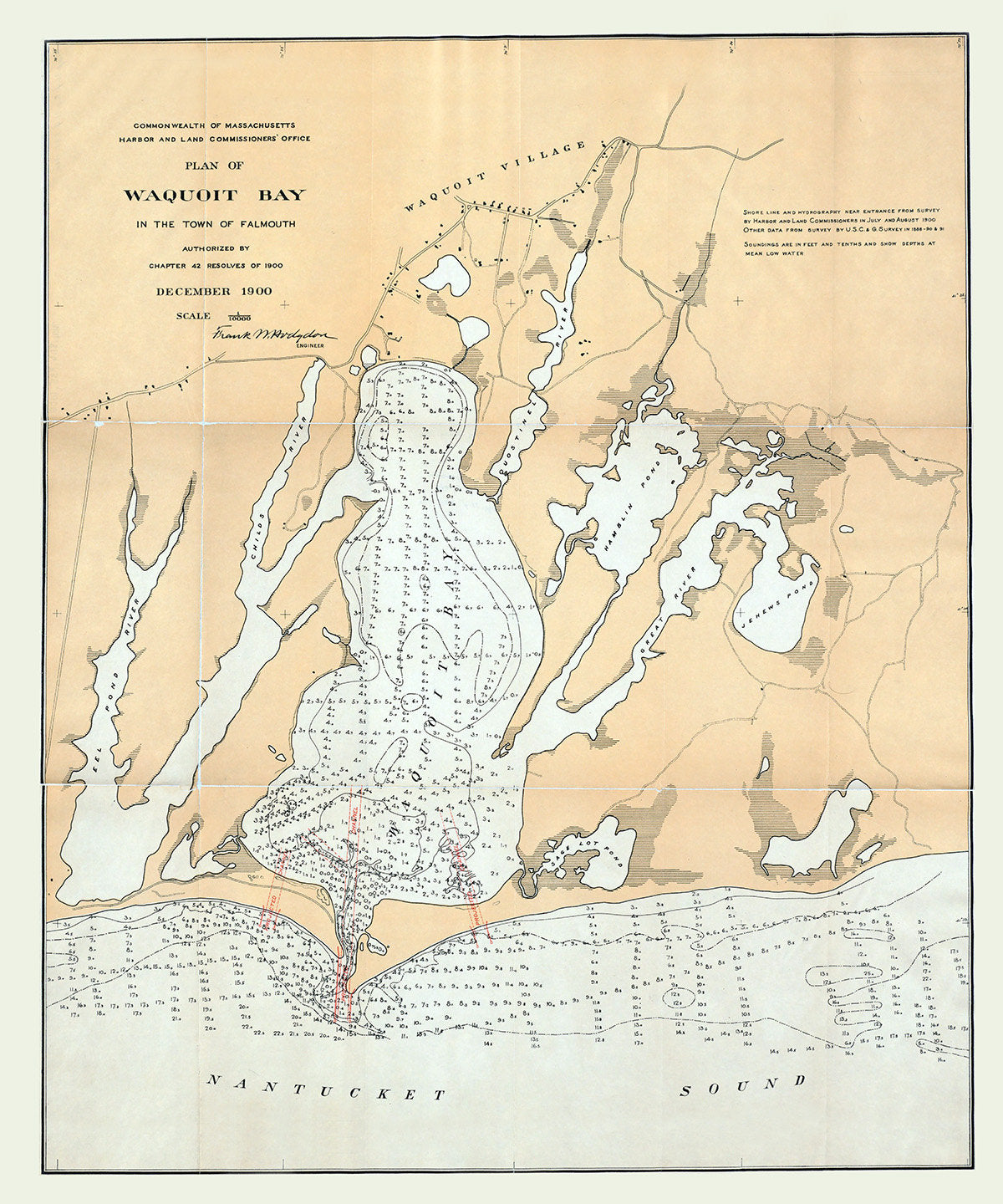 1900 Map of Waquoit Bay Falmouth Massachusetts