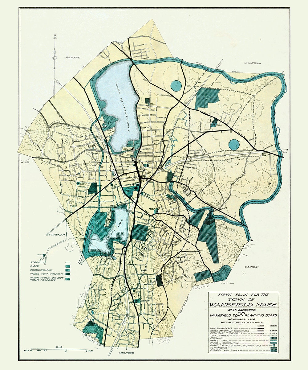 1924 Town Map of Wakefield Massachusetts