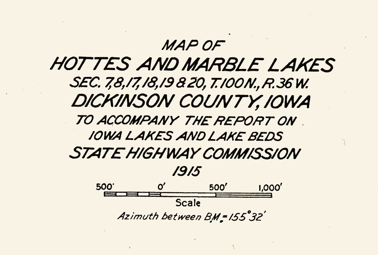 1915 Map of Hottes and Marble Lakes Dickinson County Iowa