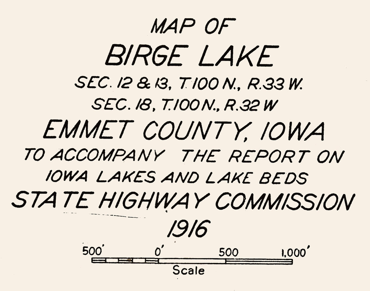 1916 Map of Birge Lake Emmet County Iowa