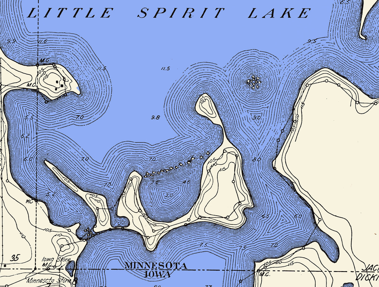 1916 Map of Little Spirit Lake Dickinson County Iowa & Jackson County Minnesota