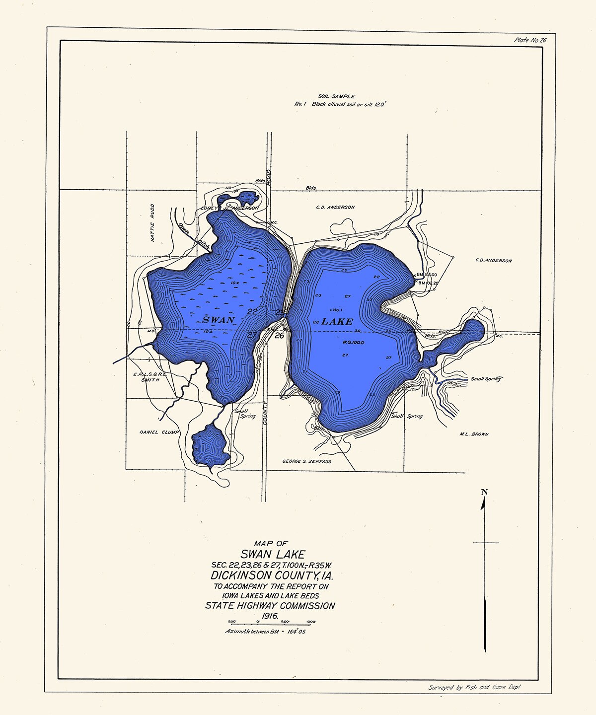 1916 Map of Swan Lake Dickinson County Iowa