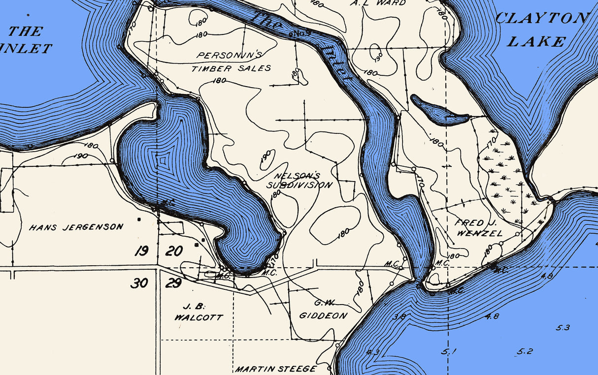 1916 Map of Tuttle Lake Martin County Minnesota & Emmet County Iowa