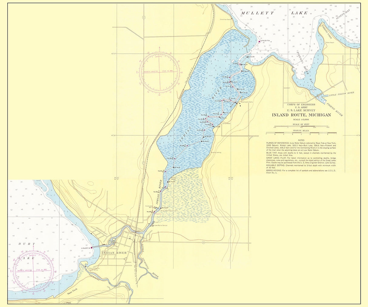 1960 Nautical Map of Indian River Michigan