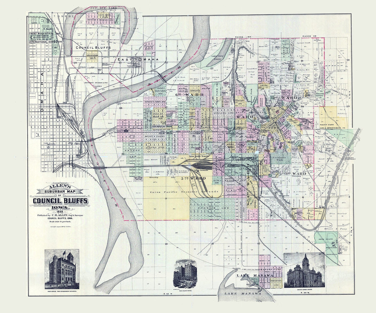 1898 Map of Council Bluffs Iowa