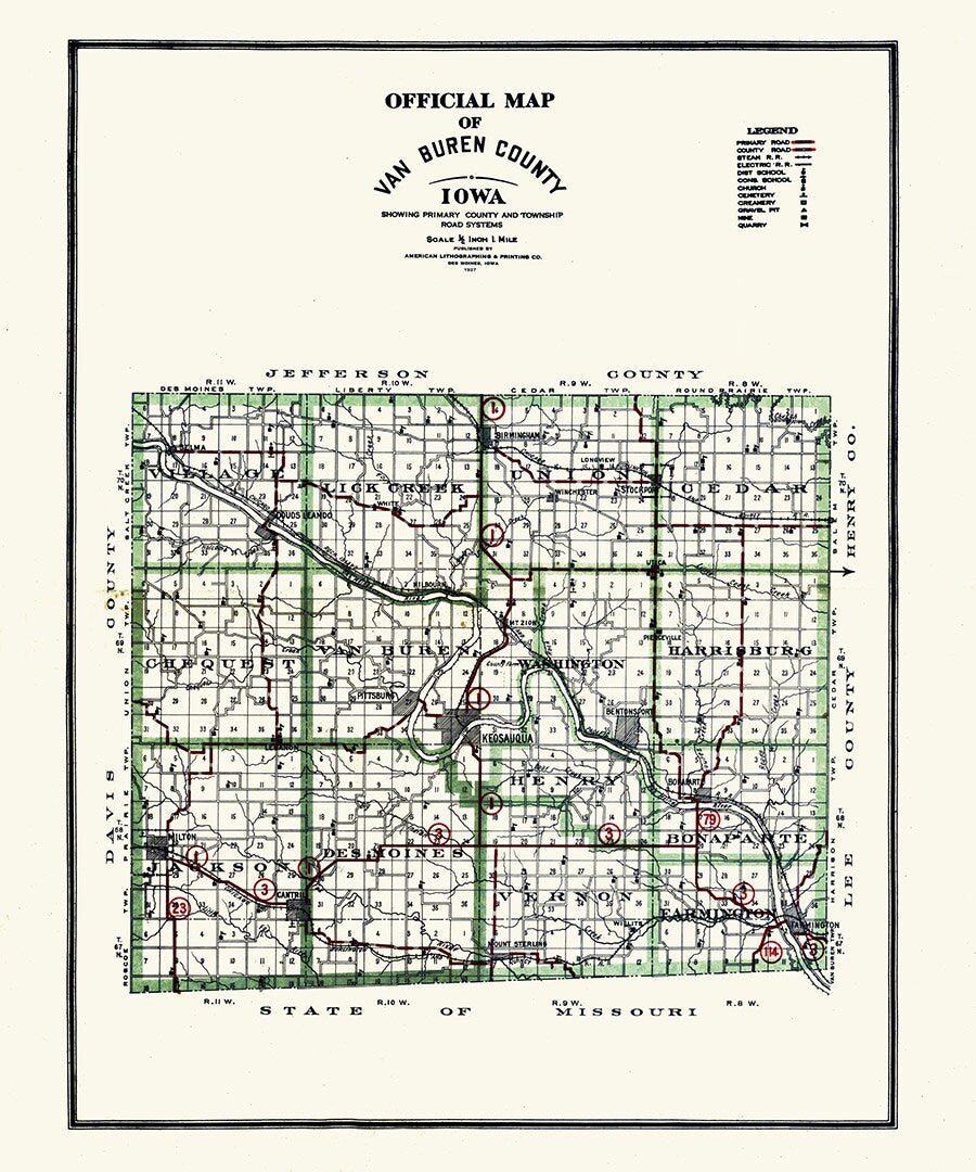 1927 Map of Van Buren County Iowa