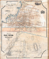 1850 Town Map of Fall River Bristol County Massachusetts