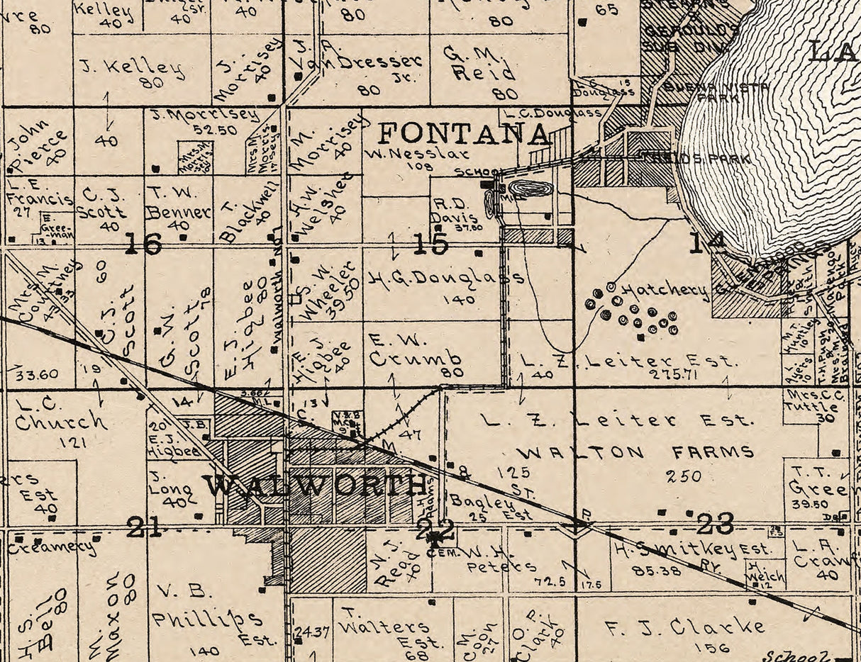 1907 Map of Walworth Township Walworth County Wisconsin