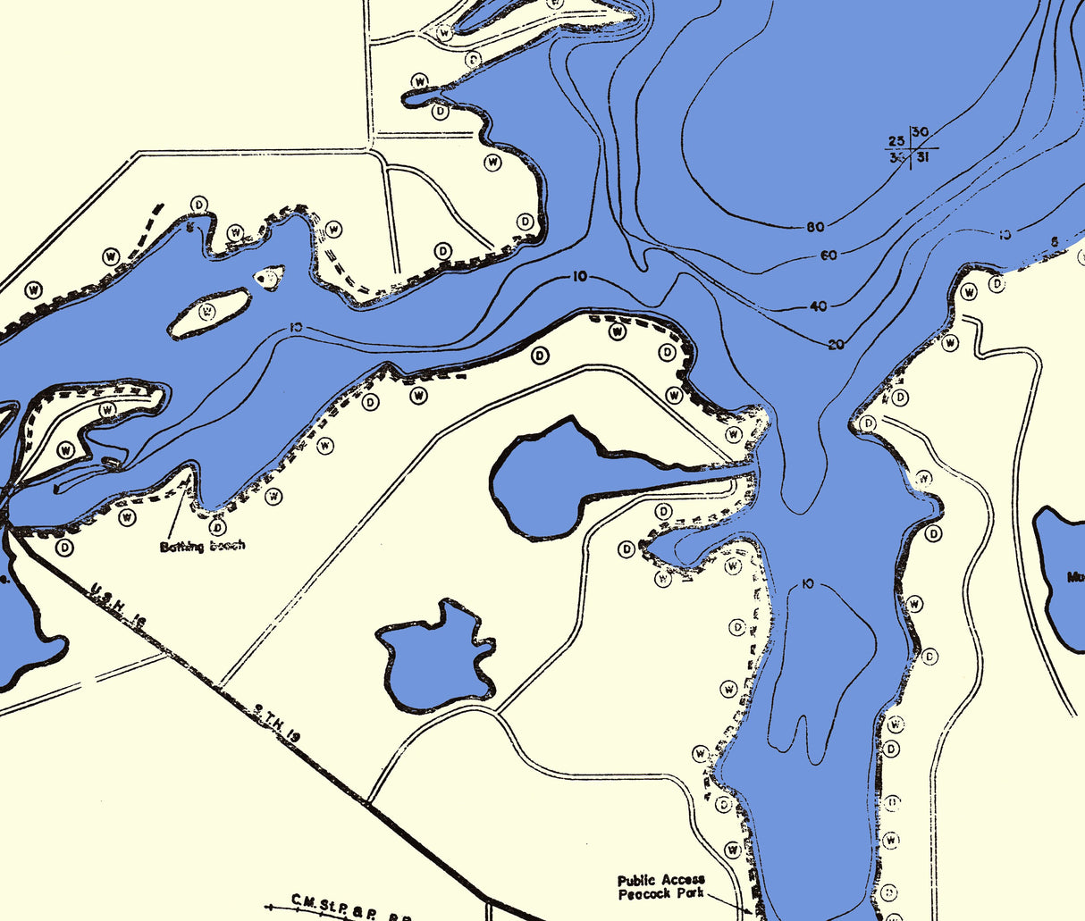 1970 Map of Okauchee Lake Waukesha County Wisconsin