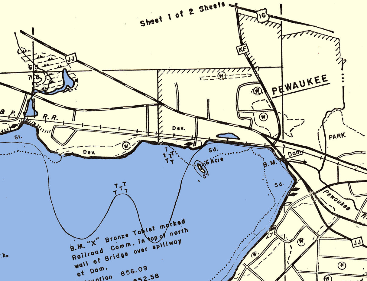 1970 Map of Pewaukee Lake Waukesha County Wisconsin