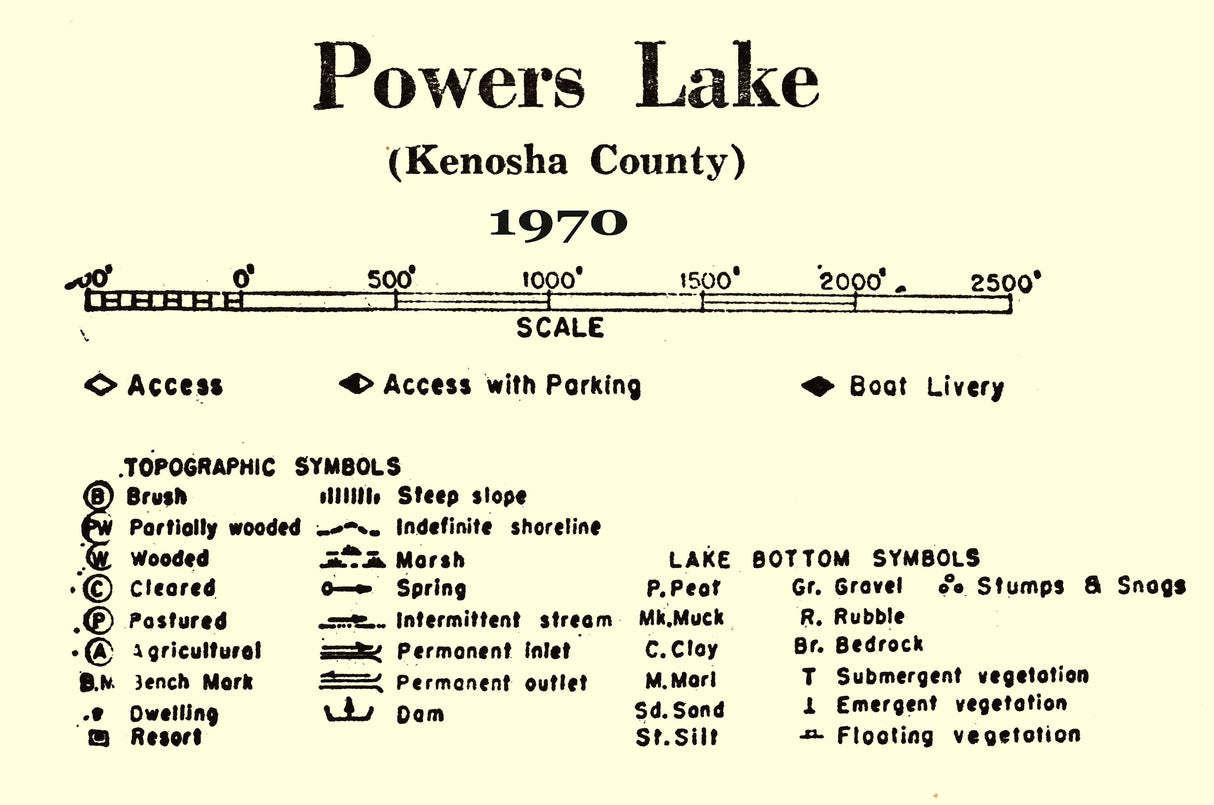 1970 Map of Powers Lake Kenosha County Wisconsin