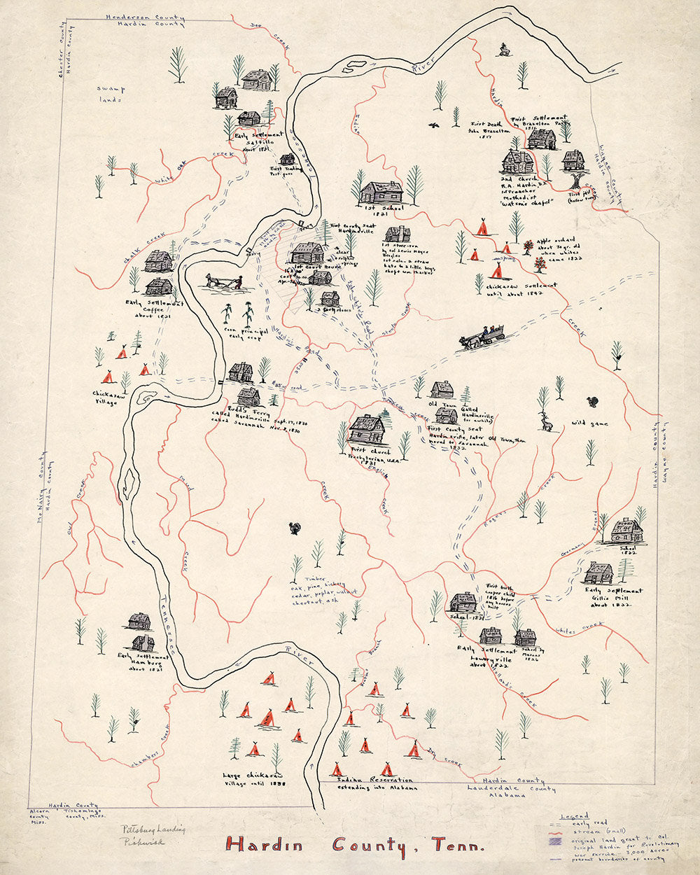 1821 Map of Hardin County Tennessee