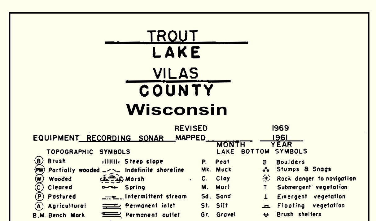 1969 Map of Trout Lake Vilas County Wisconsin