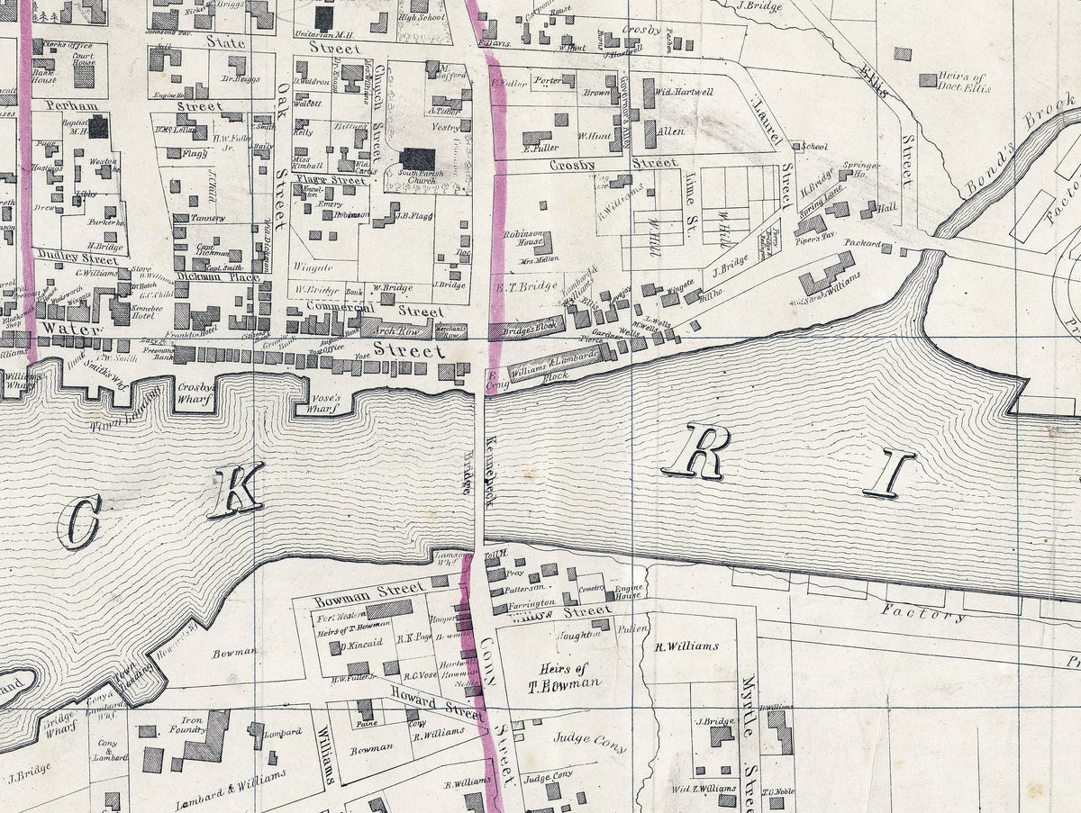 1838 Town Map of Augusta Maine