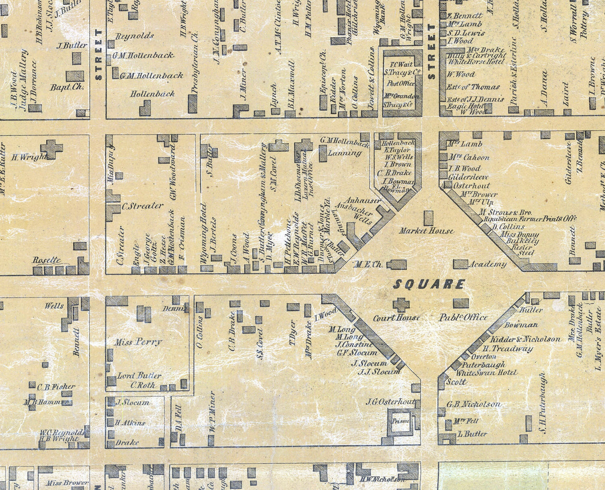 1860 Map of Wilkesbarre Luzerne County Pennsylvania