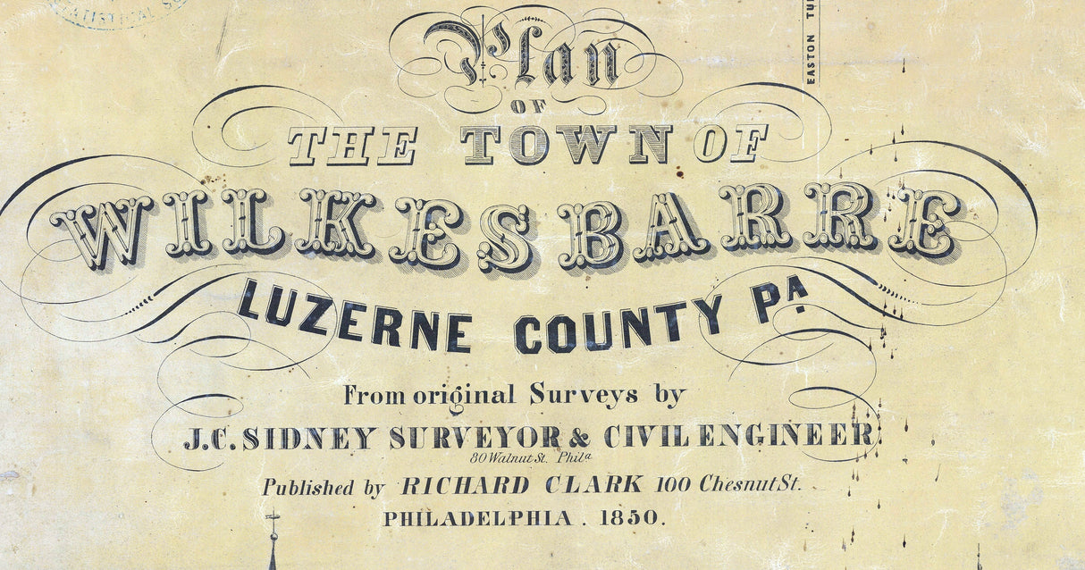 1860 Map of Wilkesbarre Luzerne County Pennsylvania