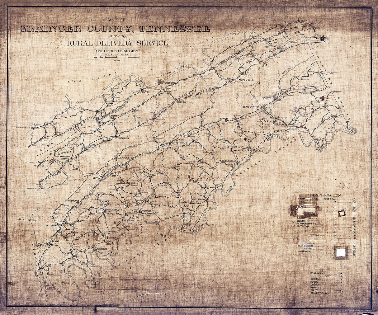 1920 Map of Grainger County Tennessee