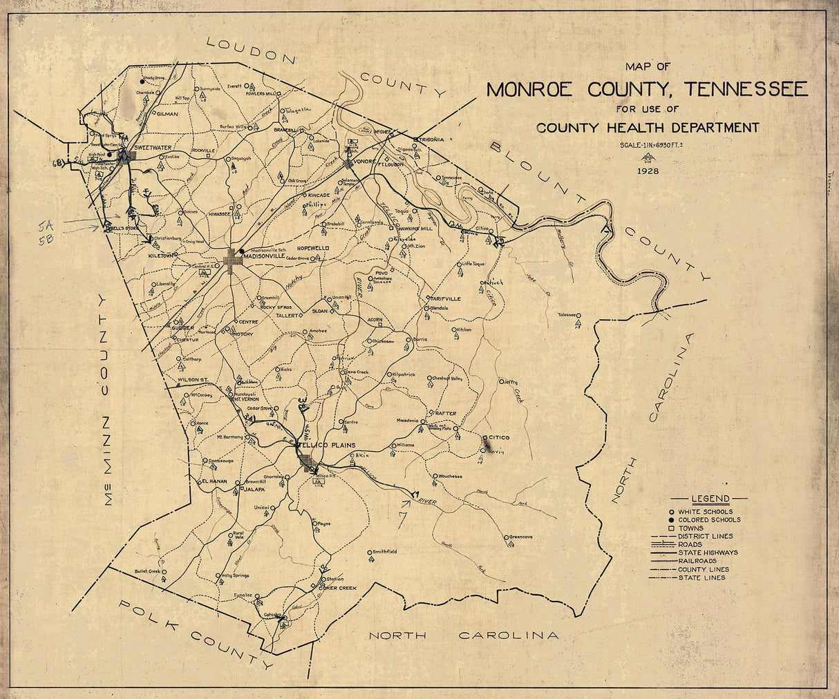 1928 Map of Monroe County Tennessee