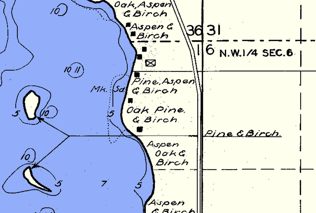 1941 Map of Buckskin Lake Vilas and Oneida County Wisconsin