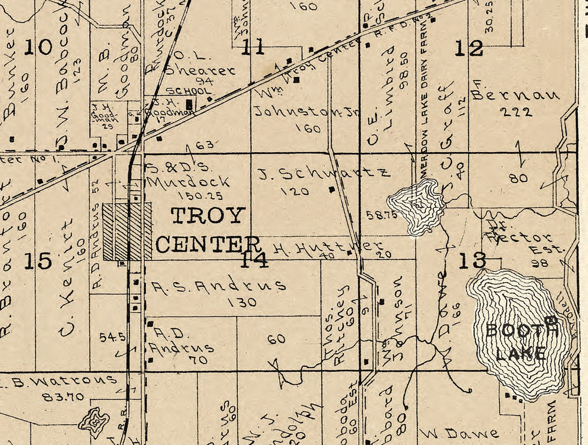 1907 Map of Troy Township Walworth County Wisconsin