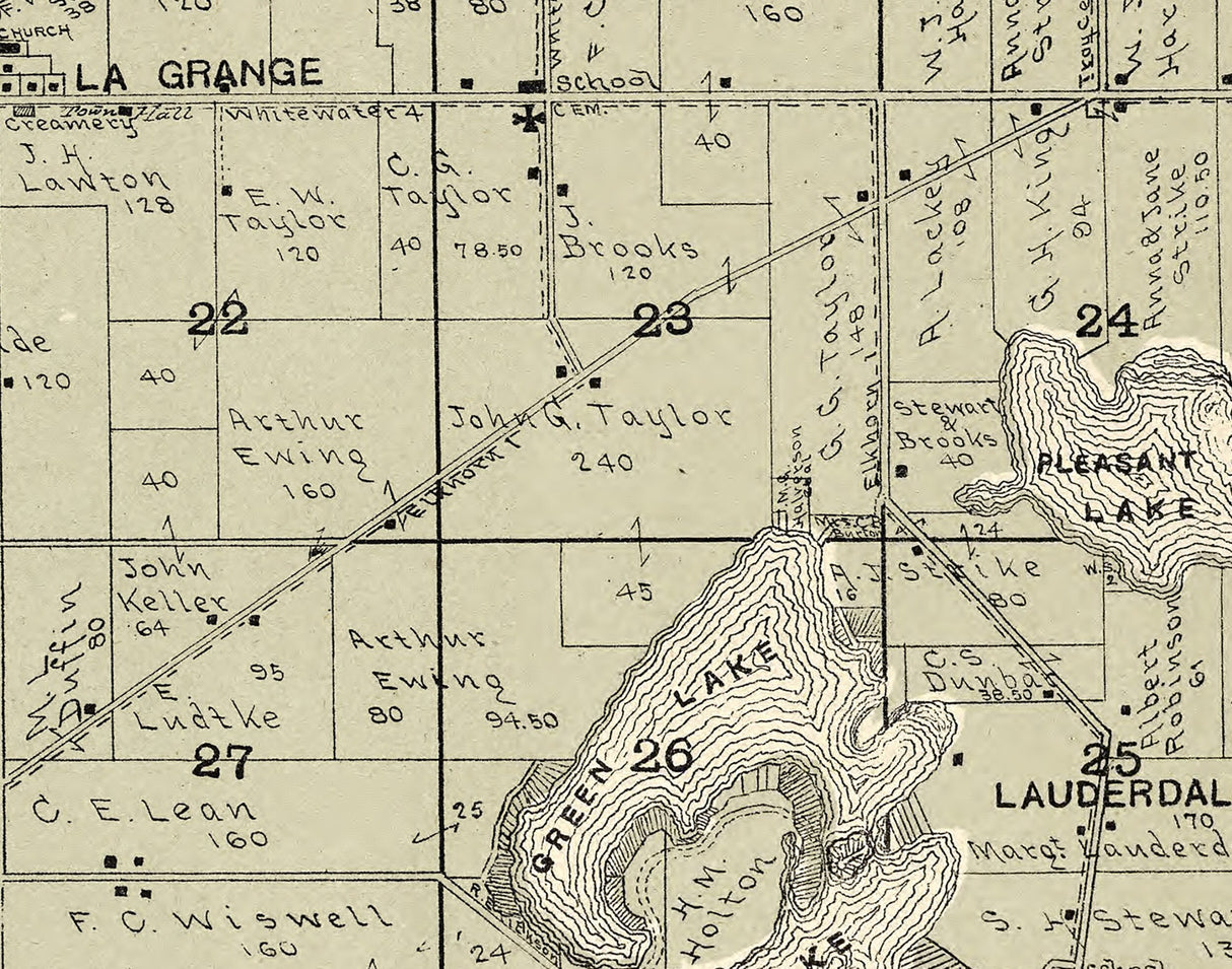 1907 Map of LaGrange Township Walworth County Wisconsin