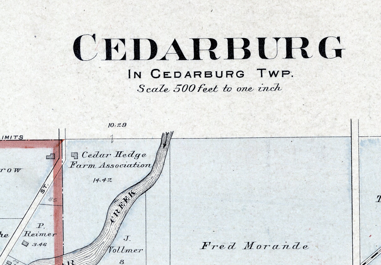 1915 Map of Cedarburg Ozaukee County Wisconsin