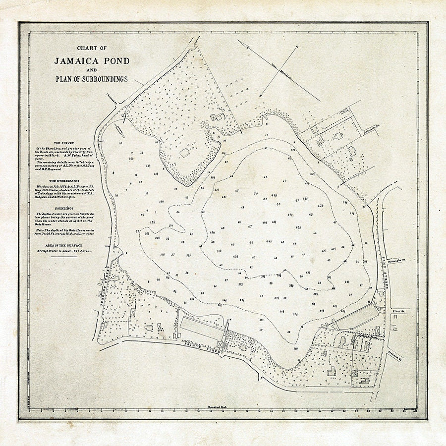 1876 Map of Jamaica Pond Boston Massachusetts