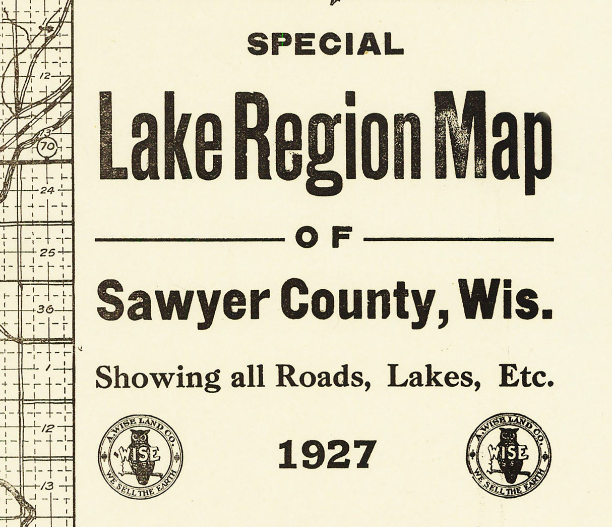 1927 Lake Region Map of Sawyer County Wisconsin