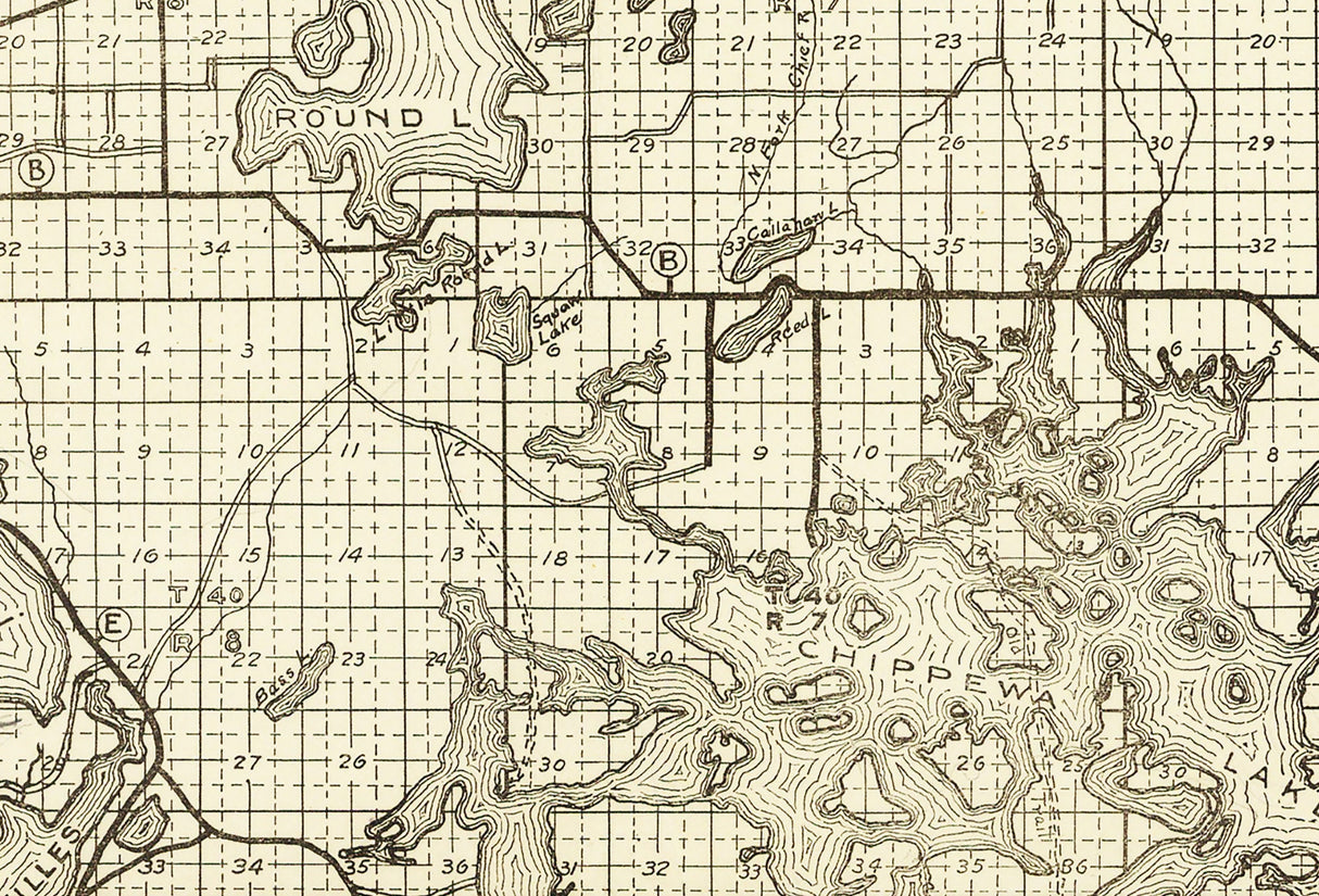 1927 Lake Region Map of Sawyer County Wisconsin
