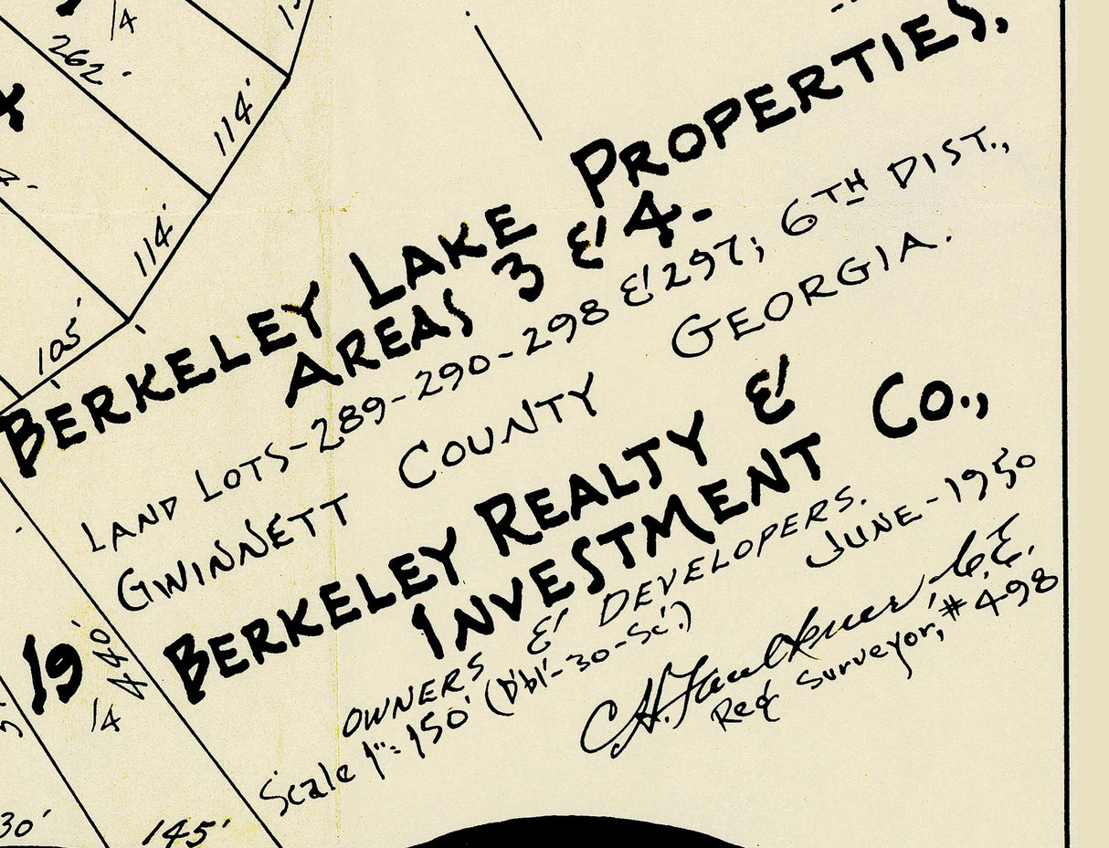 1950 Map of Berkeley Lake Properties Gwinnett County Georgia