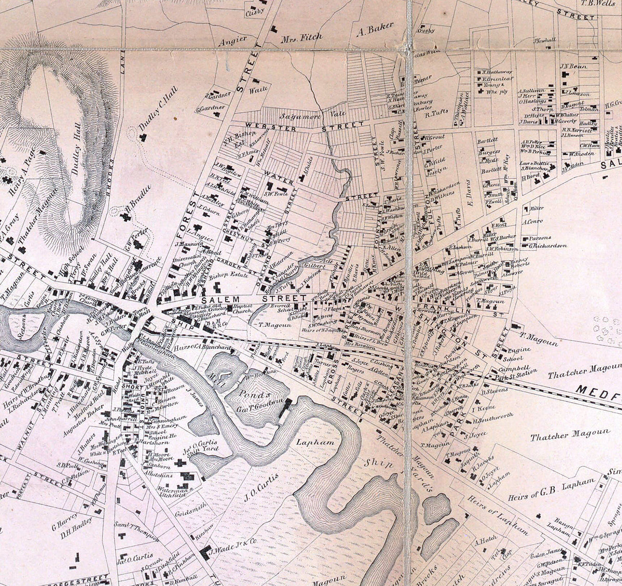 1855 Town Map of Medford Middlesex County Massachusetts