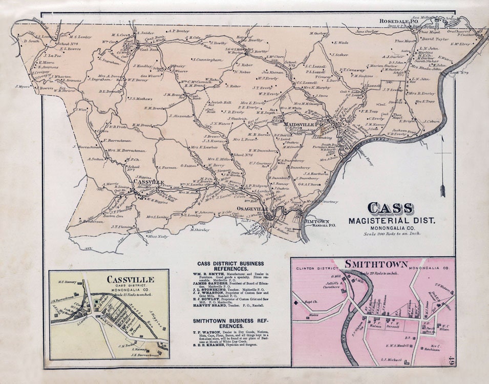 1886 Map of Cass Township Monongalia County West Virginia