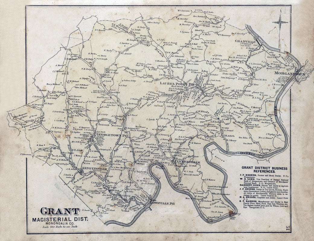 1886 Map of Grant Township Monongalia County West Virginia
