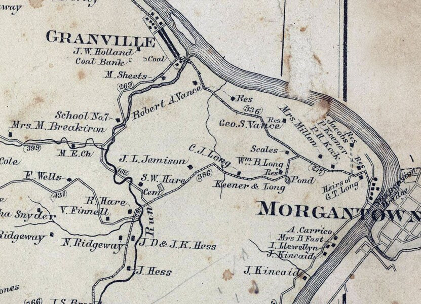 1886 Map of Grant Township Monongalia County West Virginia