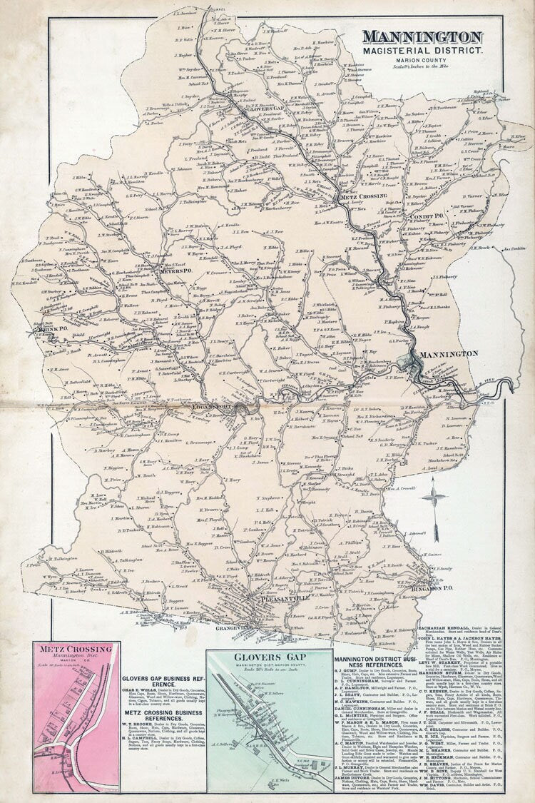 1886 Map of Mannington Township Marion County West Virginia