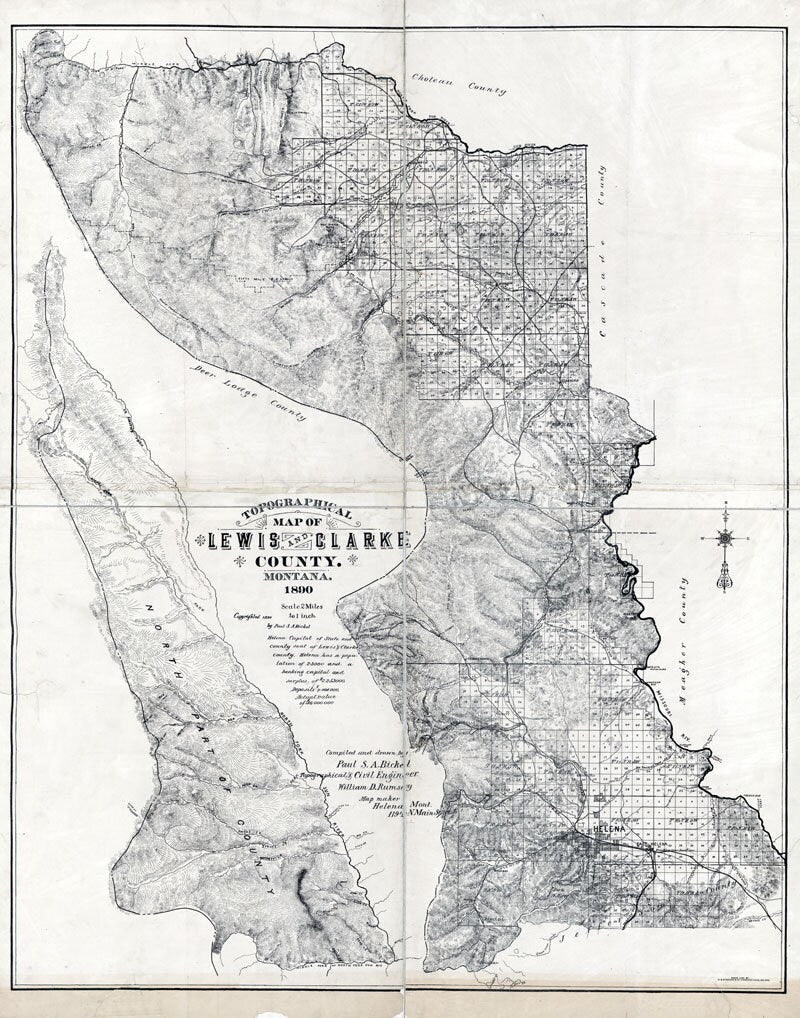 1890 Map of Lewis and Clarke County Montana
