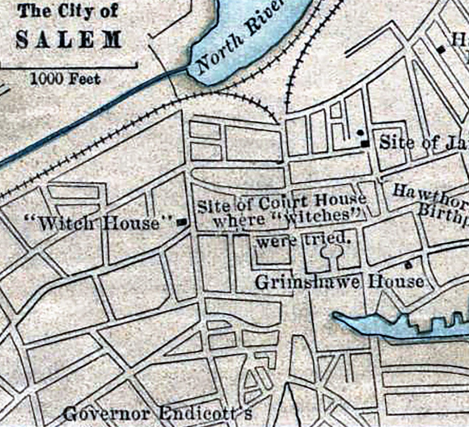 1692 Village Map of Salem Massachusetts Witch Trials